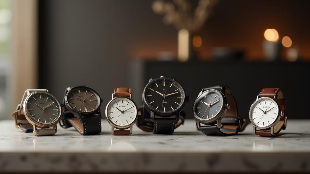 Collection of minimalist men's watches displayed elegantly
