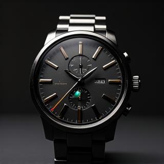 Example of a modern watch with a black dial and geometric indices